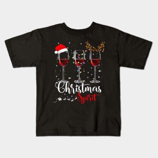 Christmas Spirit Funny Glasses Of Wine Santa Hat Reindeer Kids T-Shirt